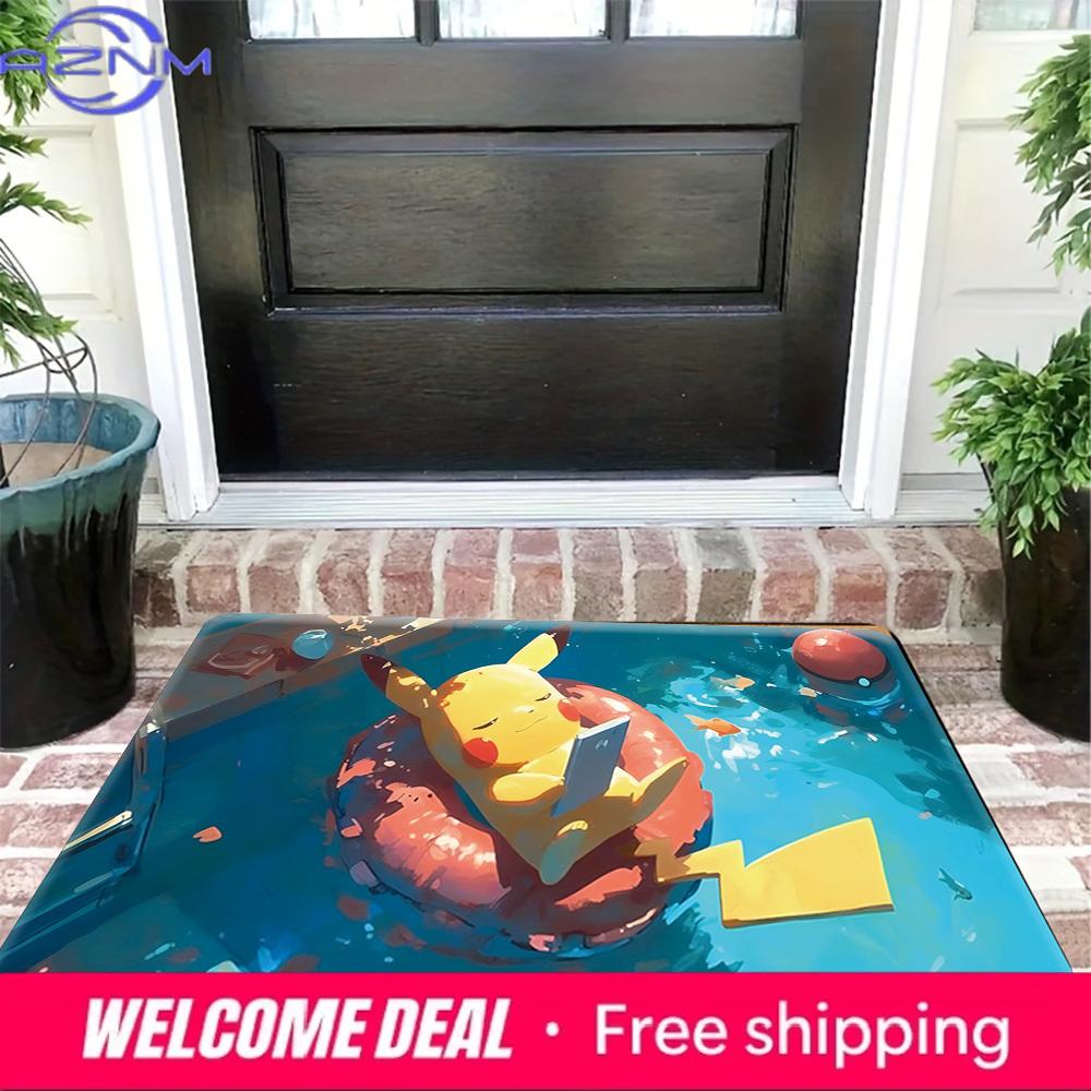 Pokemon Pikachu Summer Pool Print Non-slip Doormat Soft Floor Mat for Home Decor