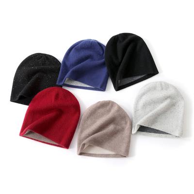 Cashmere Autumn and Winter New Men's and Women's Double Layer Flat Two Color Thickened Ear Protecting  Cold Proof and Warm Soft Knitted Hats
