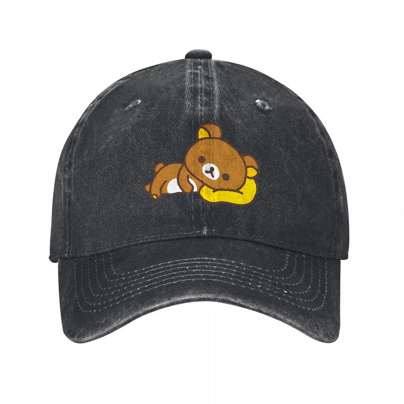 Rilakkuma Bear Embroidered Washed Cotton Baseball Cap Casual Unisex Hat for Adults