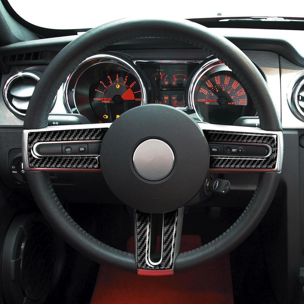 3Pcs Carbon Fiber Steering Wheel Cover Trim Replacement For Ford Mustang 2005-09