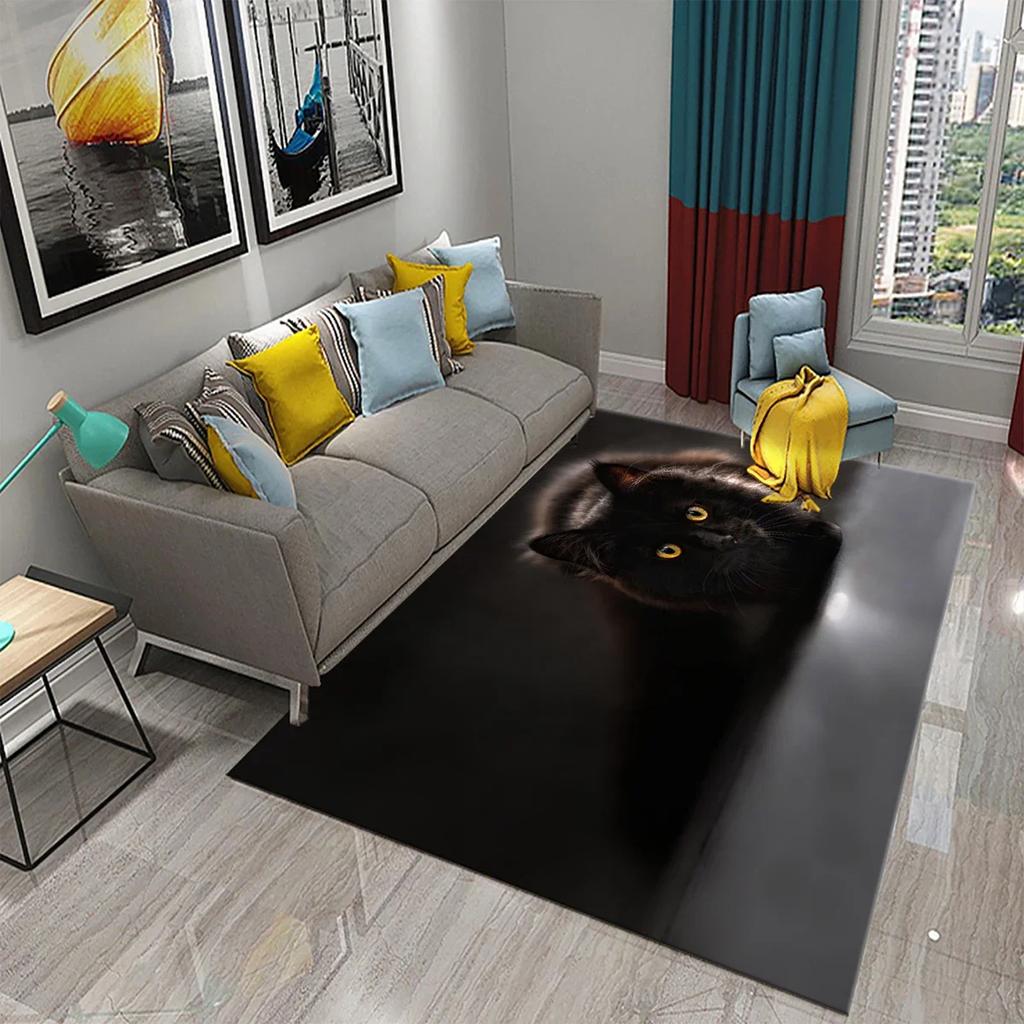 Cute Mystery Black Cat Carpet for Living Room Rugs Children Bedroom Decor Carpet Bathroom Mat Home Decoration Anti-slip Doormat