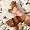 Fashion 2024 Plus Size Shoes Female Open Toe Women's Slippers Casual Dress Slippers Women Buckle Round Toe Platform Chunky Heels Sandals