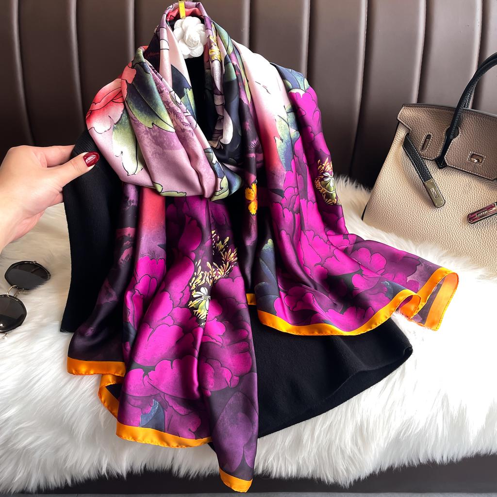 Women Flower Print Hijab Scarf Bandanna Muslim Designer Silk Scarf Neck Scarves Woman Shawl Female Wrap Apparel Accessories