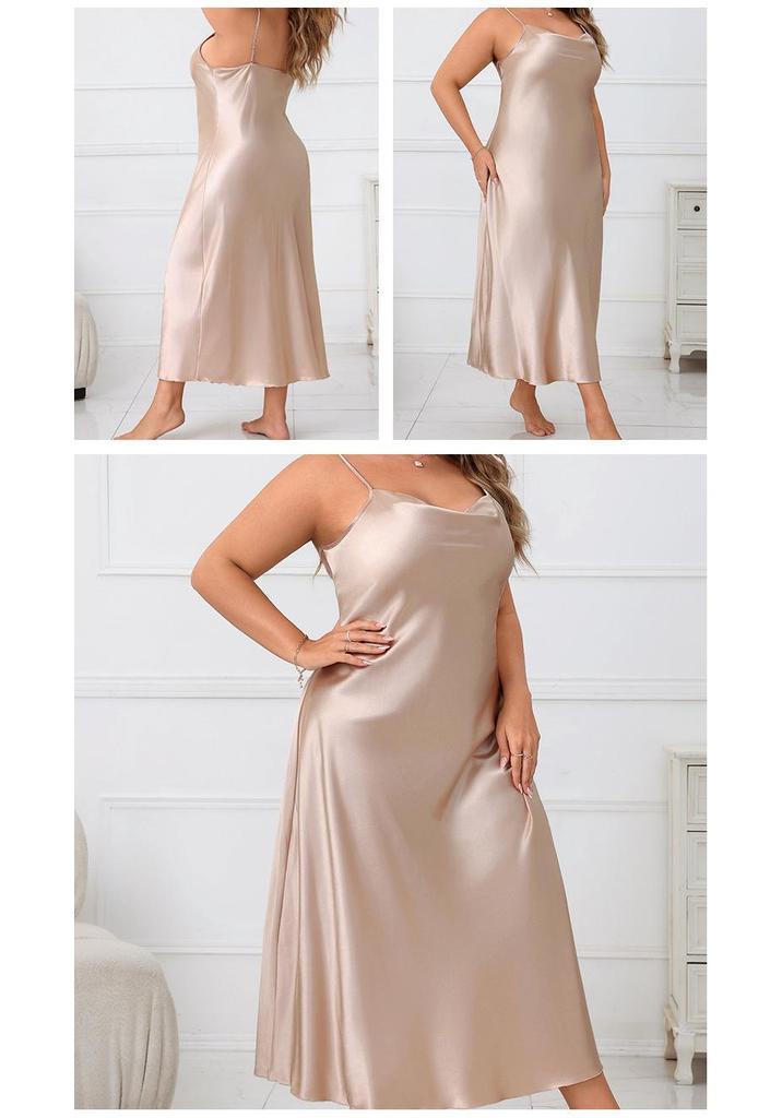 Elegant Plus Size Satin Camisole Nightgown - Light Luxury Casual Home Wear