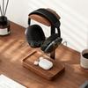 Kopfhörerständer aus Massivholz Schwarznuss+Aluminiumlegierung Gaming-Headset-Halter Desktop-Halterung Ausstellungsregal mit Aufbewahrungsbasis