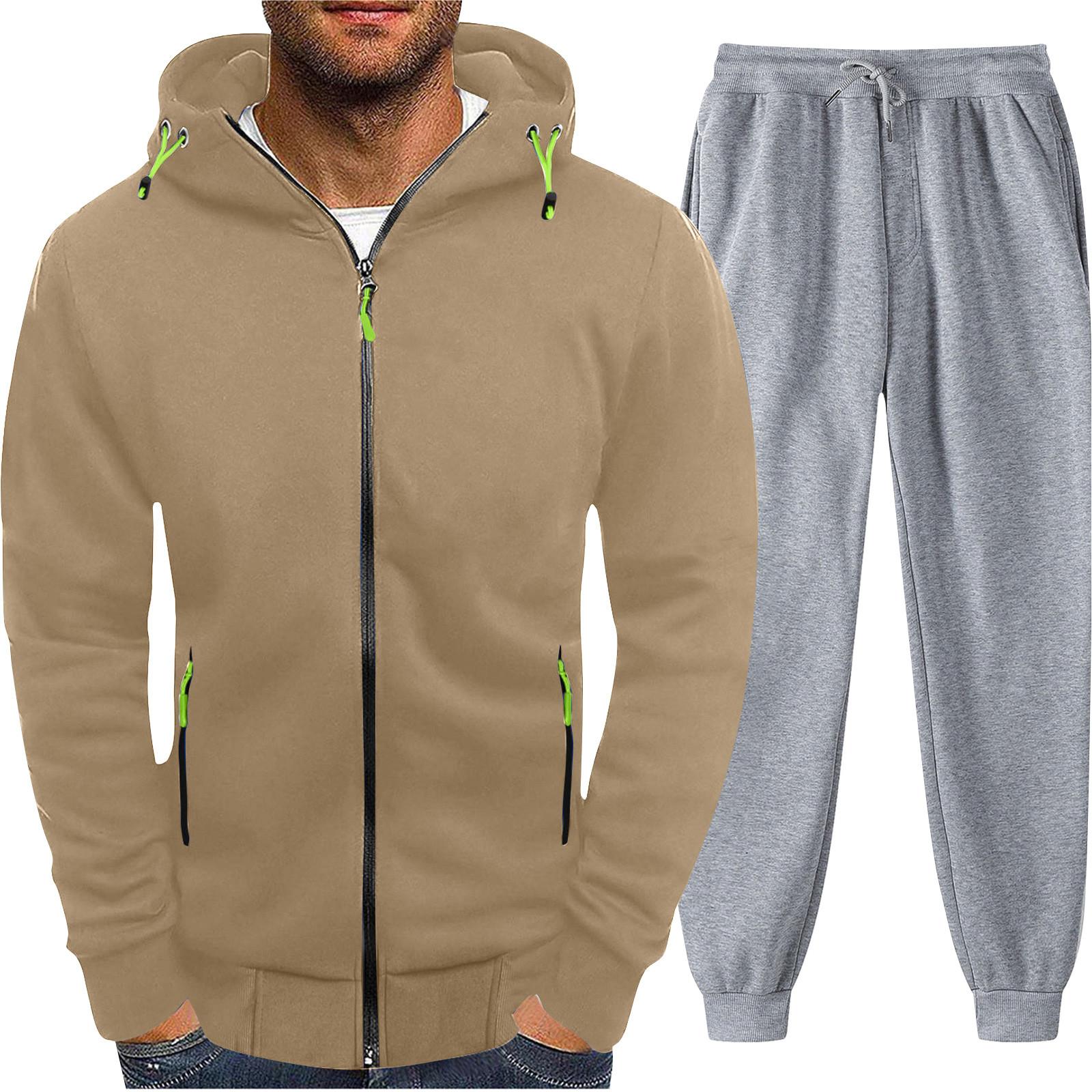 

Мужская однотонная толстовка с длинным рукавом и длинными брюками, комплект из спортивной толстовки с капюшоном и воротником-стойкой + спортивные штаны XL верблюд