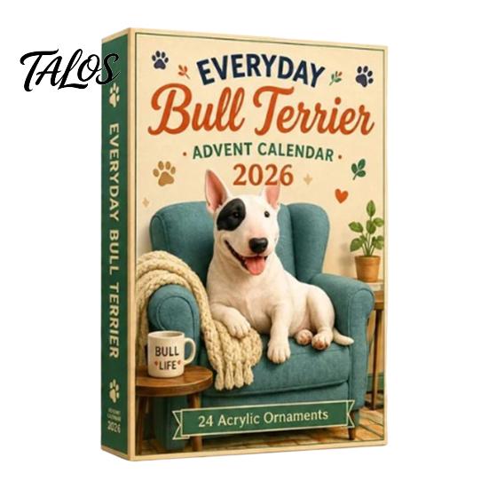 Calza della Befana Stuffers Quotidiani Bull Terrier Calendario dell'Avvento 2026, Conto alla Rovescia di 24 Giorni con Figure Natalizie da Collezione Ornamenti Acrilici, Decorativi