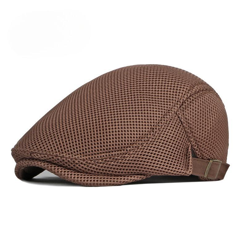Unisex Summer Mesh Flat Cap Retro British Breathable Ivy Hat Adjustable Solid Color Cabbie Cap Sun Protection Beret for Men Women