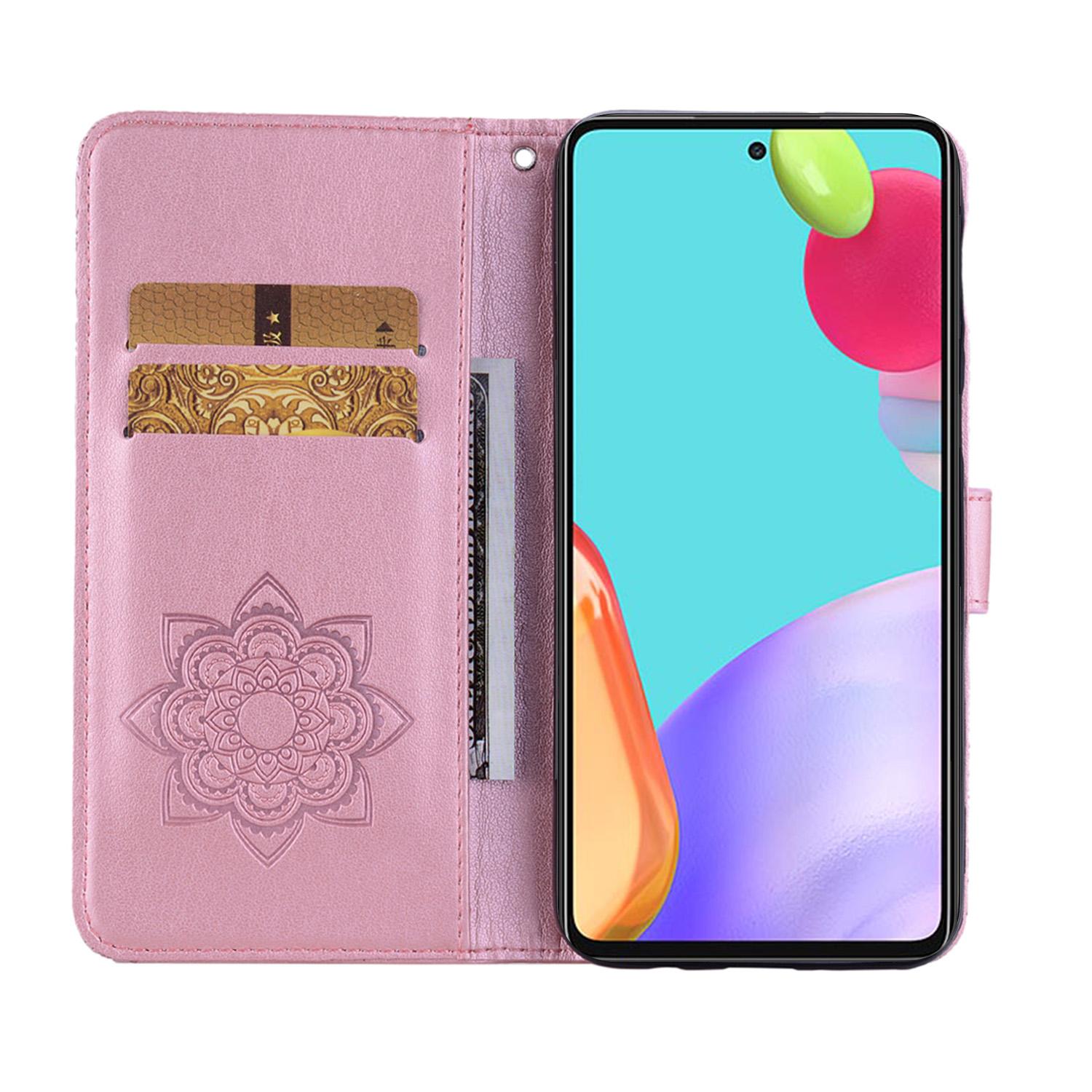 

Rhinestone Decor Glitter Case for Samsung Galaxy A23 4G/5G (Global Version),Owl Flower Pattern Imprinted Wallet Folio Phone Cover with Stand Function Rose Gold