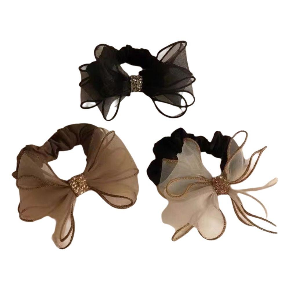 Organza Hair Ties Mesh Rhinestone Ponytail Hair Accessories Sweet Elastic Hair Bands  Women Girls