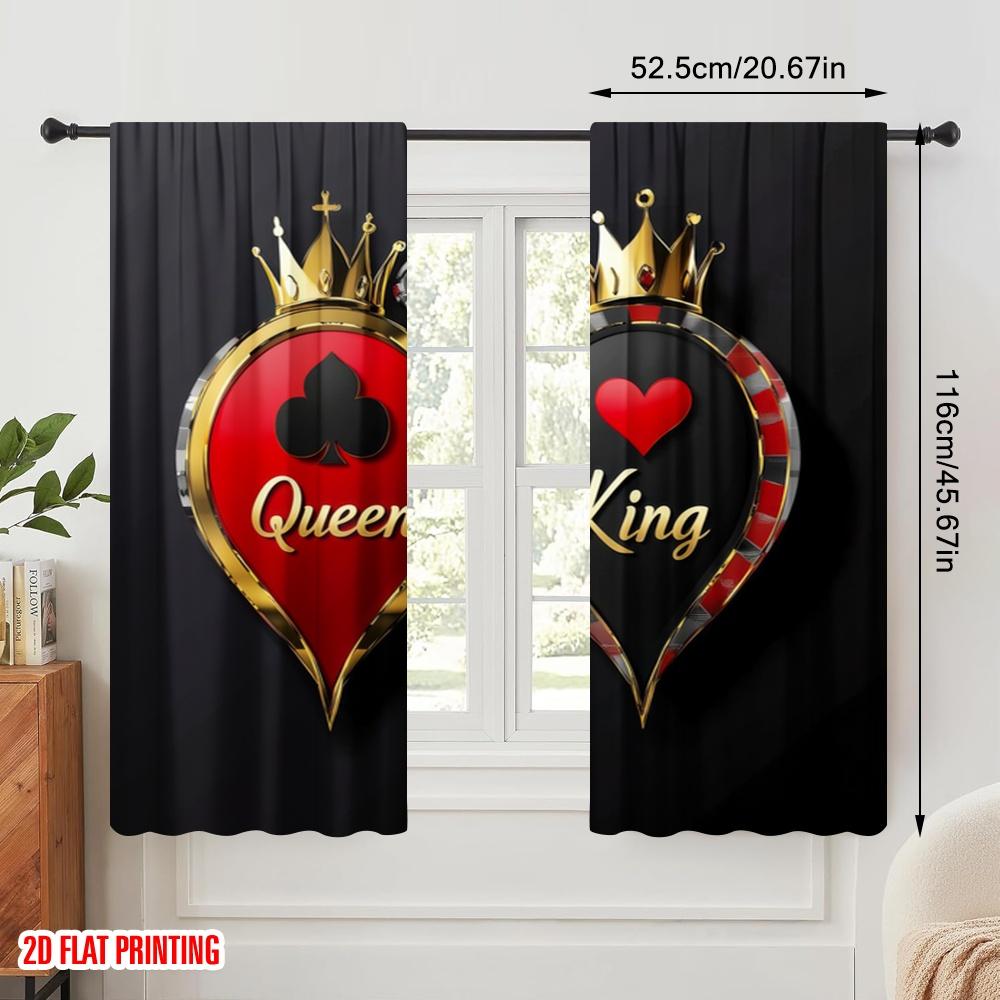 2Pcs,2D Plane Printing Minimalist Curtains Royal Cards Duo Polyester (Without Rod) Gifts Use For Bedroom, Living Room, Office,