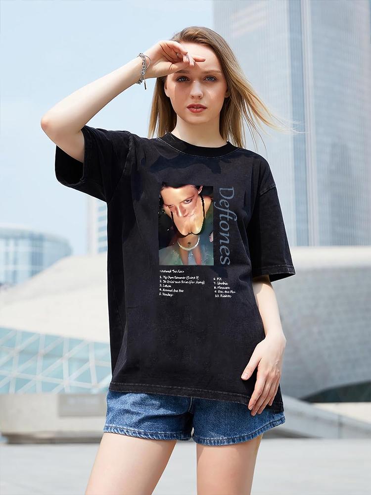 Musikalbumomslag T-shirt Metall Rock Kläder Bomull Vintage Tvätt Kortärmad T-shirts För Män Större Storlekar Toppar