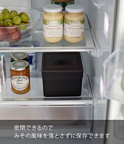 Yamazaki Jitsugyo 7738 Miso Pack Storage with Handle, Sealed Food Container, Black, Approx. W13.6 X D15.1 X H11cm, Tower with Bubble