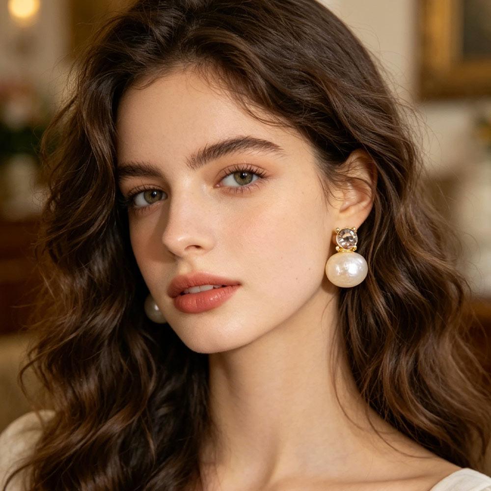 Sweet Pearl Studs Light Luxury Crystal Drop Earrings Simple Zircon Stud  Party