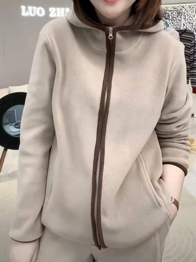 Oboustranná zesílená fleecová dámská bunda s kapucí - Ležérní úzký střih, teplá a větruodolná pro podzim/zimu