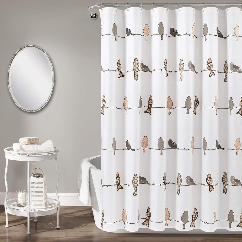 Rowley Birds Shower Curtain, 72” W x 72” L,Blush & Gray - Colorful Floral Bird Pattern - Whimsical & Playful Bird Shower Curtain