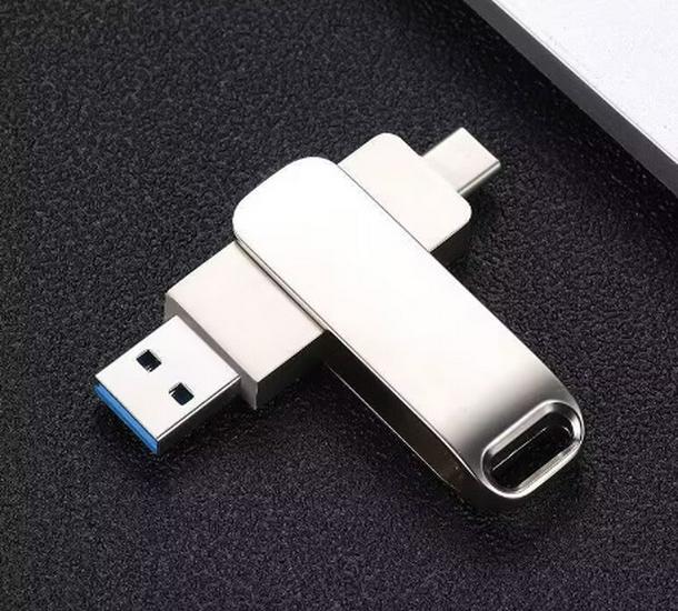 64GB Metal Dual-Use USB 3.0 Flash Drive with Type-C, High-Speed Rotating Design for Computers and Mobile Phones