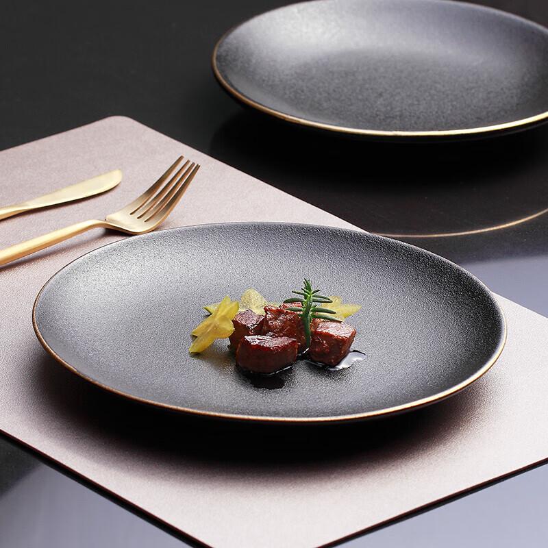 Black Matte Ceramic Flat Dinner Plate Set