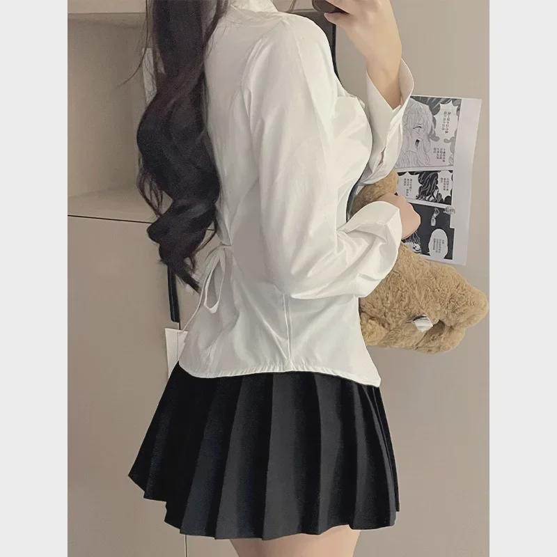 JK Style Slim Fit Long-Sleeve White Shirt with Straps - Pure Desire College Look