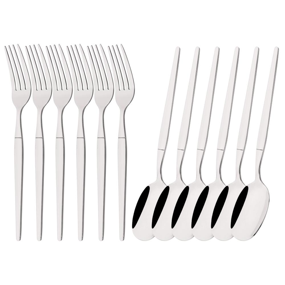 12Pcs Dinnerware Set Western White Gold Dinner Cutlery Set Stainless Steel Flatware Fork Kitchen Fork Spoon Tableware Set серебряный