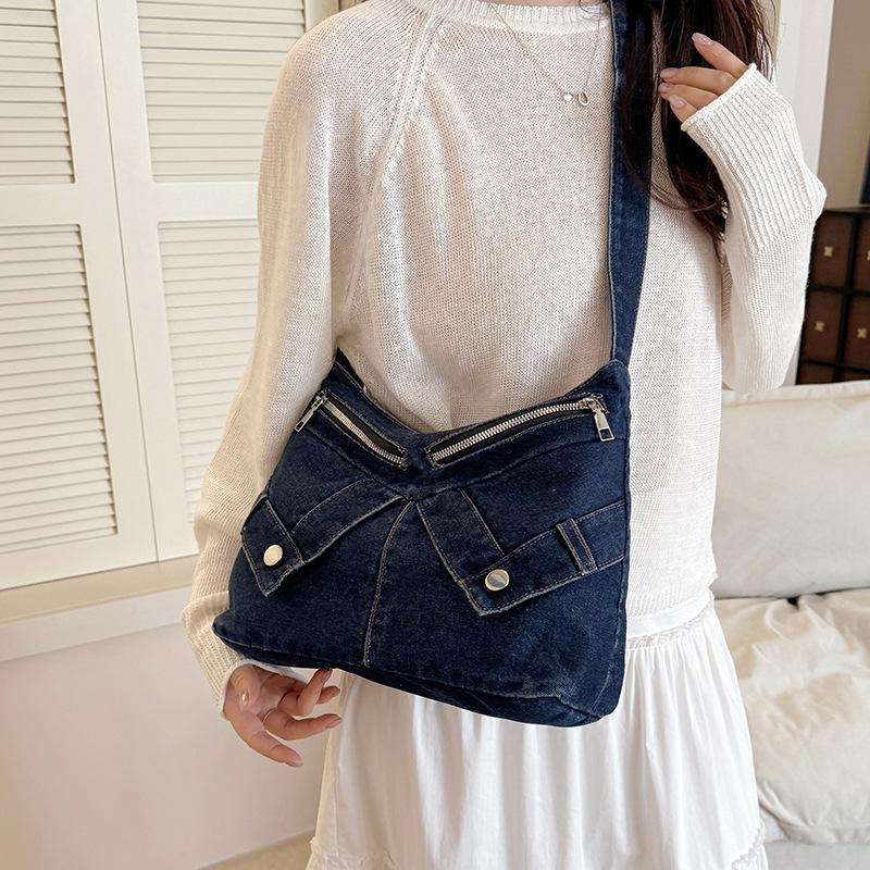 Trendy Y2k Denim Shoulder Bags for Women Large Capacity Multi-Pocket Ladies Crossbody Bag Versatile College Girls Handbag Tote