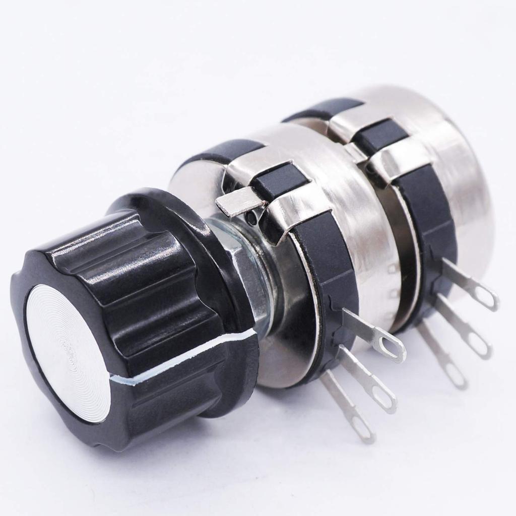 TWTADE /WTH118-2W 4K7 Ohm Dual Gang Potentiometer Carbon Linear Variable Turn Rotary Potentiometer + A03 Knob