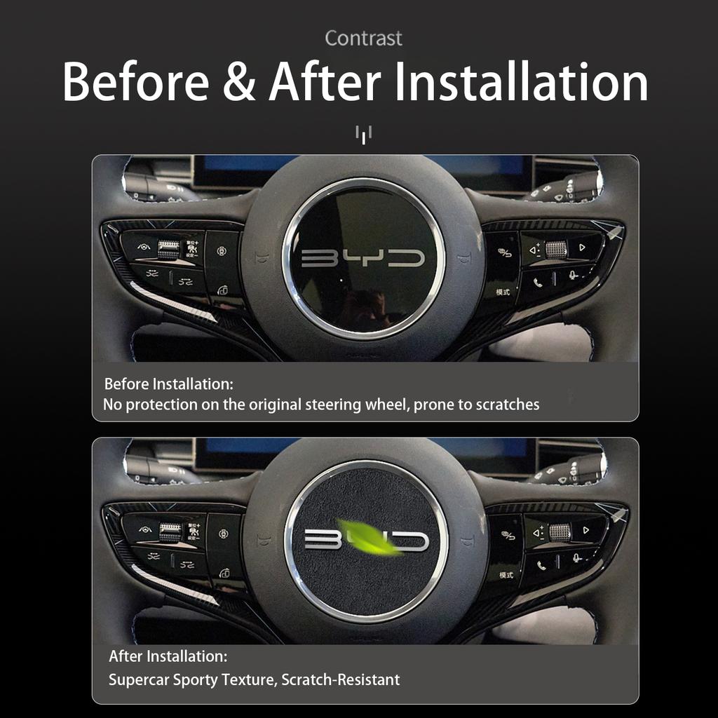 For BYD Series Car Steering Wheel Sticker for Seal 06 Dolphin Seagull Yuan Plus Suede Steering Wheel Anti-Scratch  Accessories