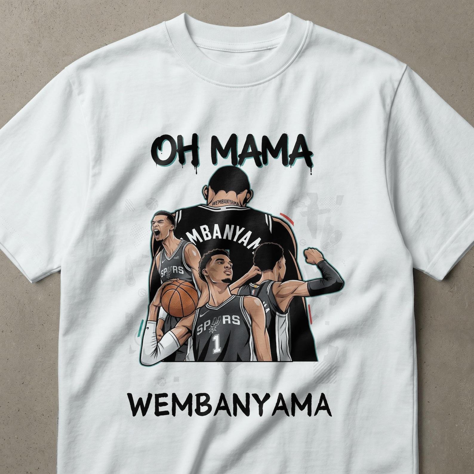 Wembanyama Basketball Player Fan T-Shirt, Oh Mama Wemby Graphic Tee, Victor Wembanyama Gift for Men Women Sports Fan Apparel L