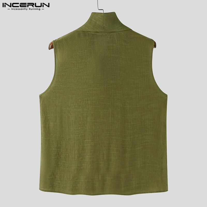 INCERUN Men Swing Collar Sleeveless See Through Casual Sheer Tank Tops