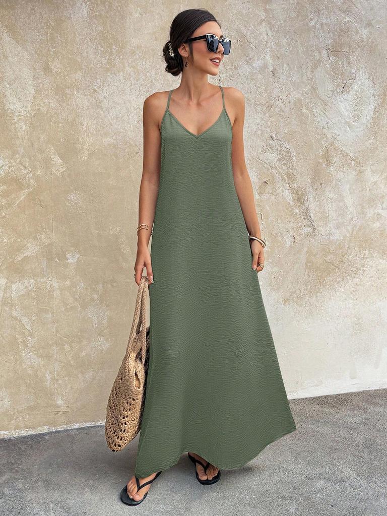 European Fashion V-neck Backless Sleeveless Spaghetti Strap Dress 2026