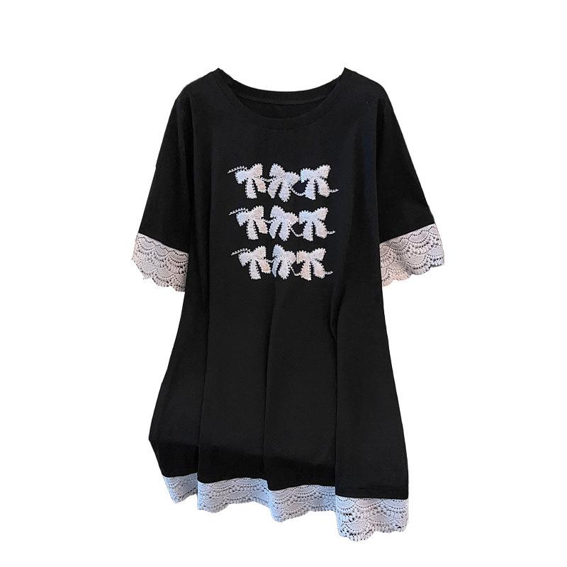 Women's Plus Size Mid-Length Short-Sleeve Round Neck T-Shirt (Slimming, Loose Fit)