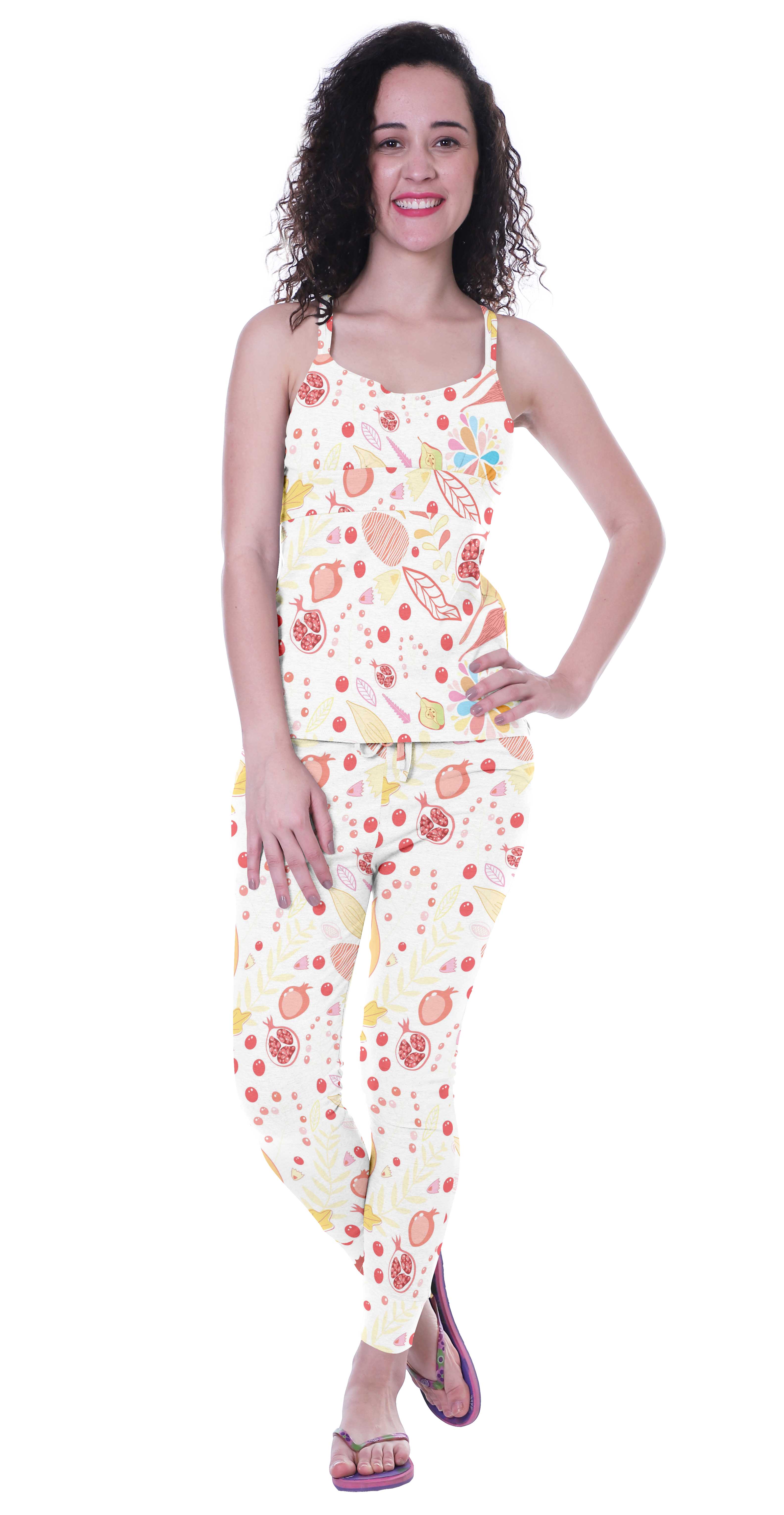 

Moomaya Printed Nightwear 2 Pcs Set For Women s Spaghetti strap Sleepwear Pajama Set XS білий