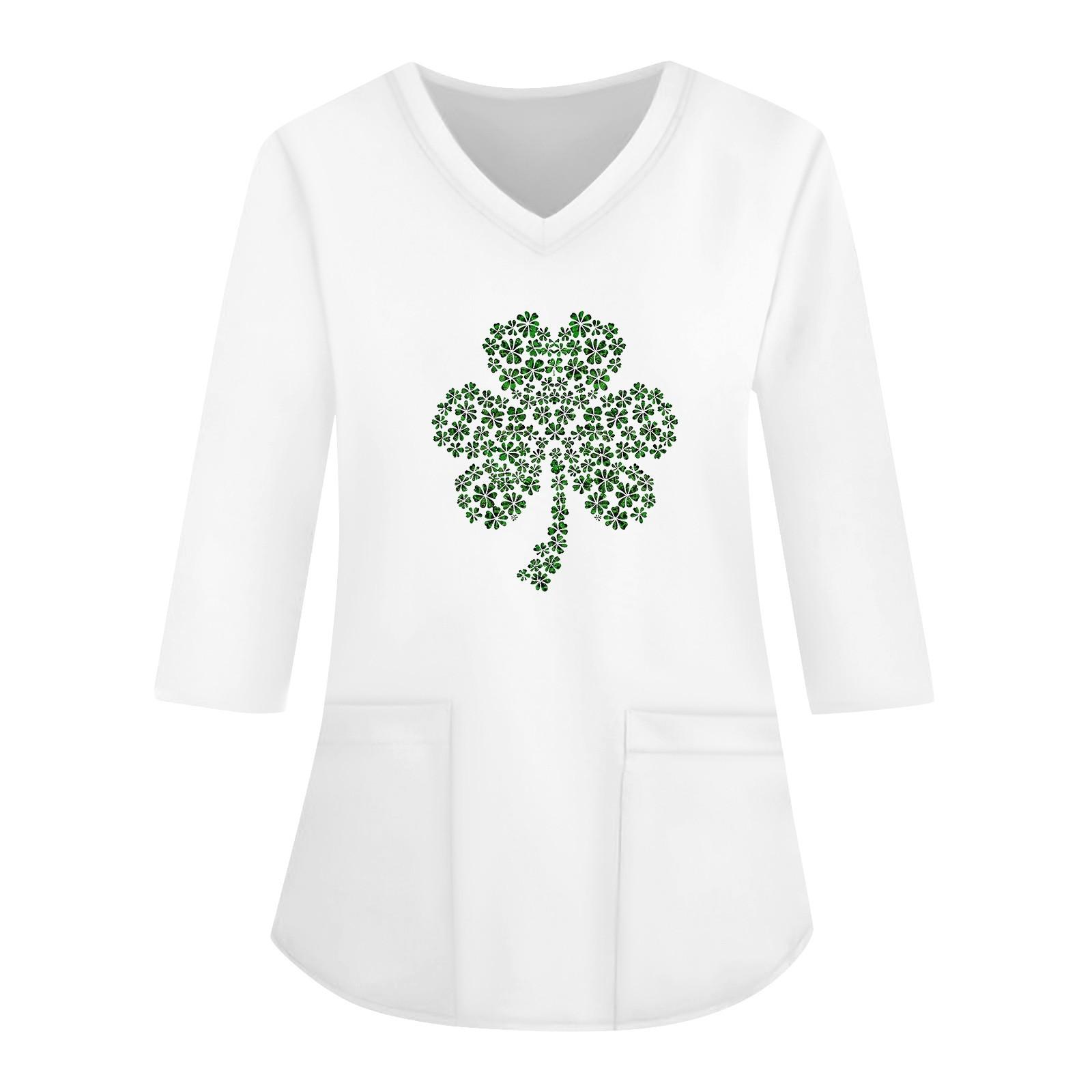 

Модная женская рабочая одежда с v-образным вырезом и рукавами 3/4, свободные топы с карманами и принтом XXXXL белый