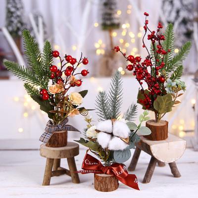Holiday Fake Tree Branch Berry Flower Christmas Showcase Ornament Desktop Decor