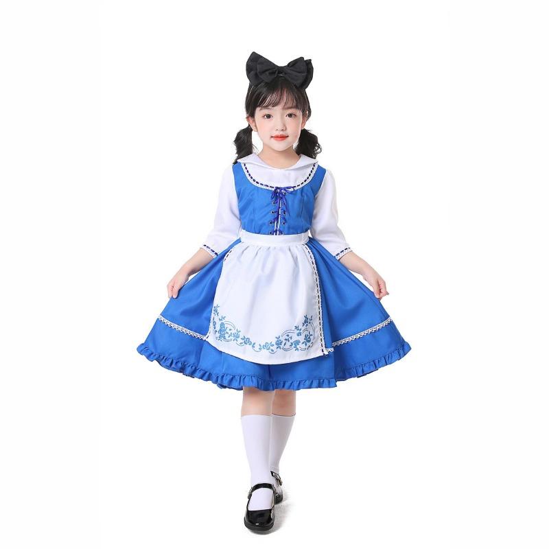 Halloween Alice In Wonderland Alice Adult Children Blue and White Dress Maid Pastoral Costume