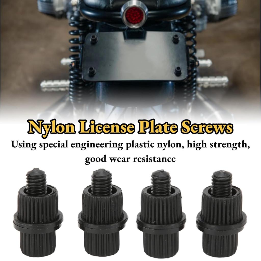 Acouto 4pcs Black Nylon Motorcycle Yacht License Plate Screws 6mm x 25mm