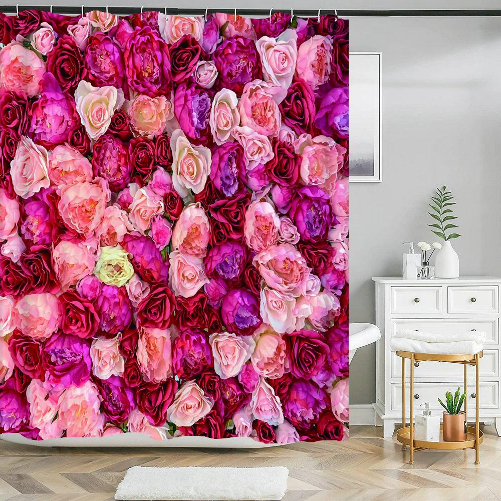 Beautiful natural flowers shower curtain waterproof polyester fabric bath curtain rose floral curtains for bathroom decor