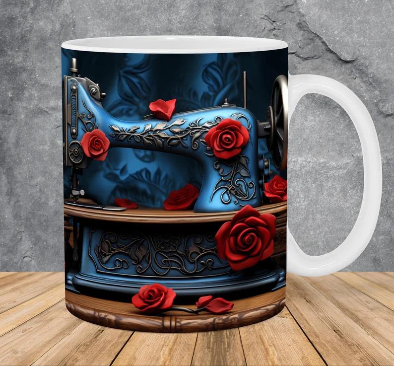 Sewing Machine 3D Flat Sewing Machine Ceramic Coffee Mug Tea Cup Europe, America Germany France