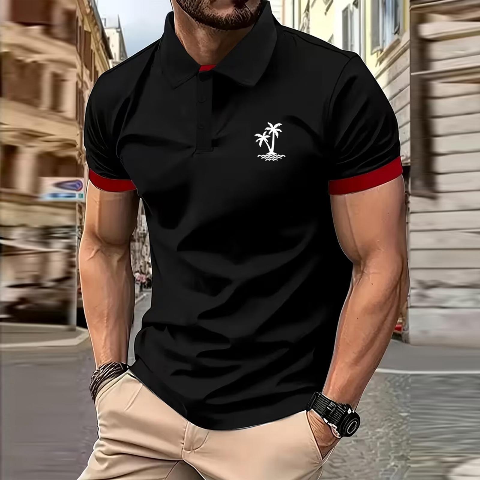 

Men s Collared Multi-color Sports Short-sleeved Shirt L чёрный