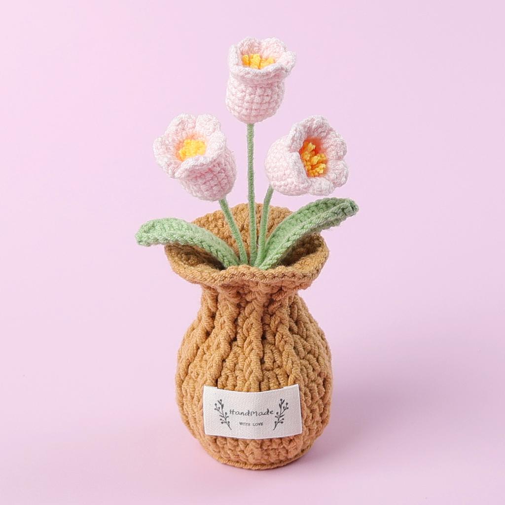 2025 Tulips Crochet Flowers with Kintted Potted Kinttted Sunflower Pot Desk Accessories Handwoven Plant Pot Home Decor Gift