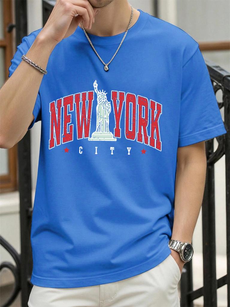 The Statue Representing New York Man Tee Shirts ONeck Summer New Short Sleeve Fashion Cotton Streetwear Loose Casual TShirt