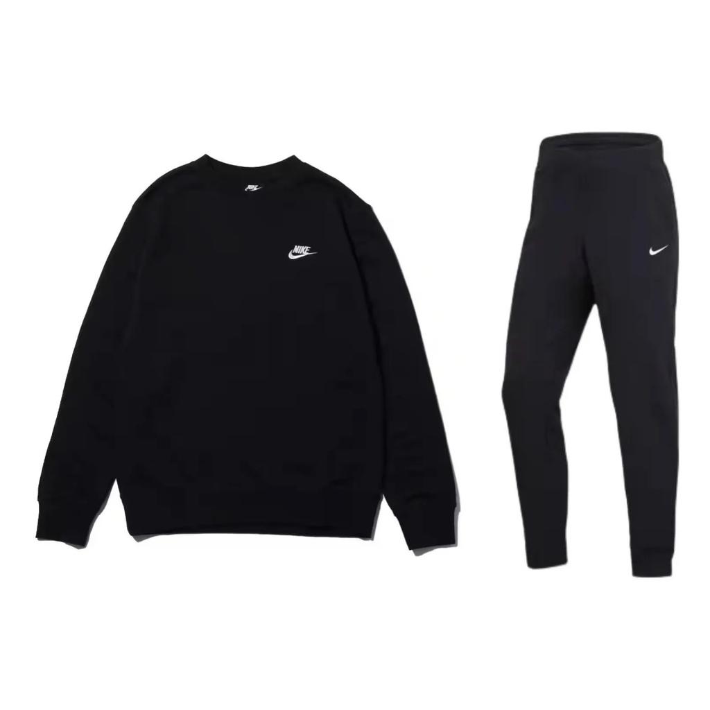 Nike Embroidered Solid Color Long Sleeve Crew Neck Sweatshirt And Long Pants Casual Sports Set Men sweatshirt, pants Black BV2667-010+716831-010