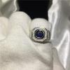 Statement Male Ring Silver Color 7mm Blue AAAAA Zircon Cz Engagement Wedding Band Rings for Men Finger Party Jewelry