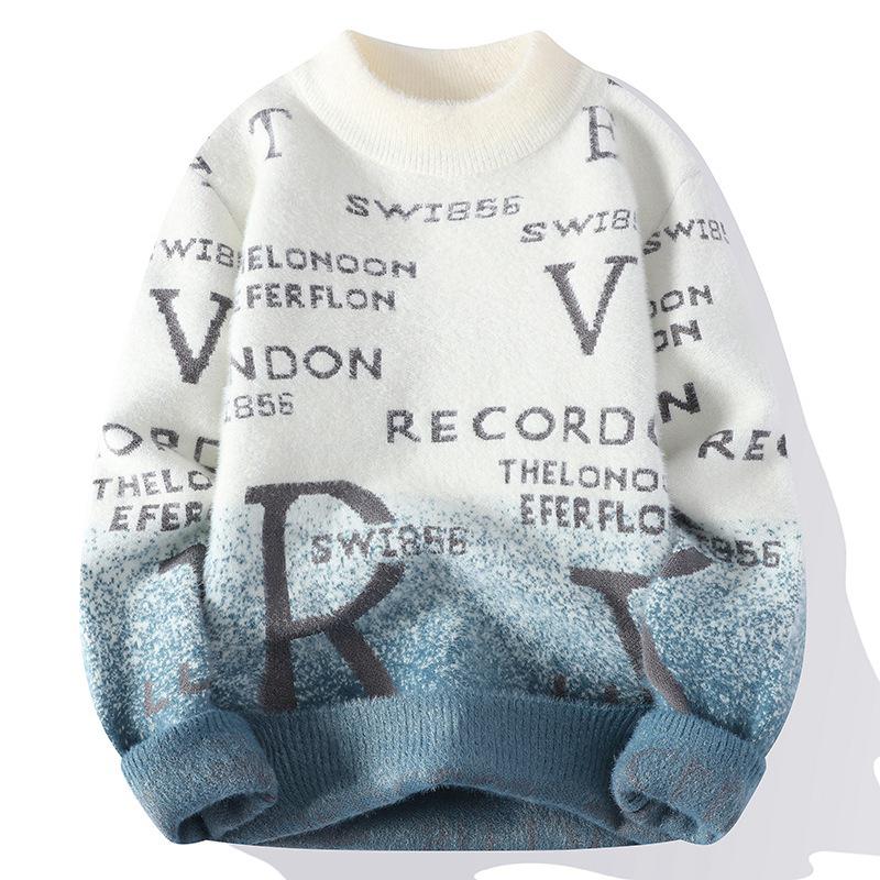 Мужской градиентный плотный теплый вязаный трикотаж из норки XL