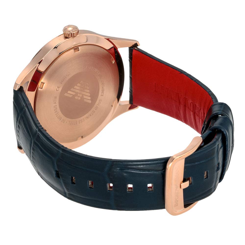 Emporio Armani Quartz Watch with Leather Silver and Navy Blue Men's Strap, AR11131, [Used]