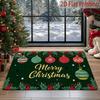 2D Flat Printing Classic Red Green Christmas Entrance Carpet, Christmas Ball Red Berry Home Entrance Non-Slip Mat, Christmas Decor Door Mat, Tradition