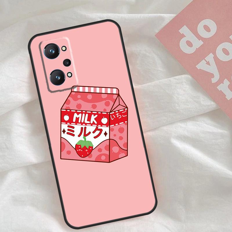 Cute Strawberry Milk Box Case For Realme C65 C67 C71 C63 C61 C55 C51 C53 C35 C75 11 12 13 14 15 Pro Plus GT6 GT7 Pro