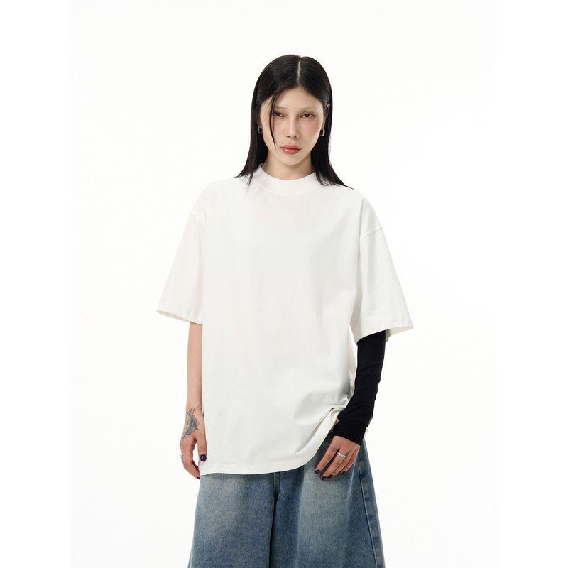 Kisko Summer American-Style Solid Color Round Neck Cool Short-Sleeve T-Shirt for Men and Women, High Street Loose Casual Simple Basic Tee