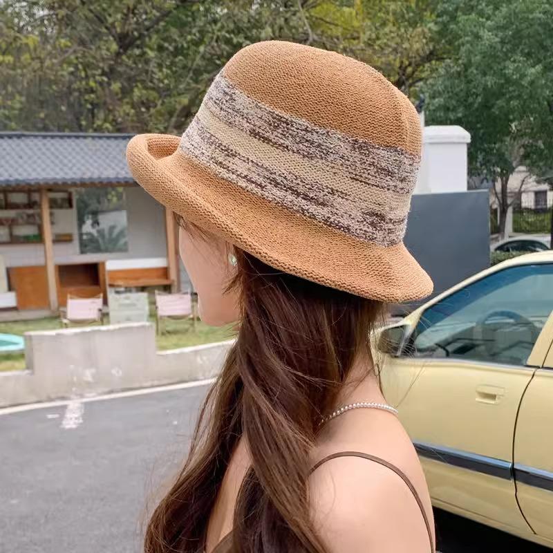 Summer and Autumn Curling, Small Face, Sunscreen, Sunshade, Breathable Straw Bucket Hat Woman