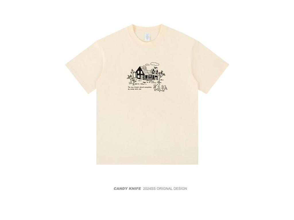 Unisex Hong Kong Style Harajuku Cotton T-Shirt, Loose Fit, Short Sleeves, Trendy Design for Couples